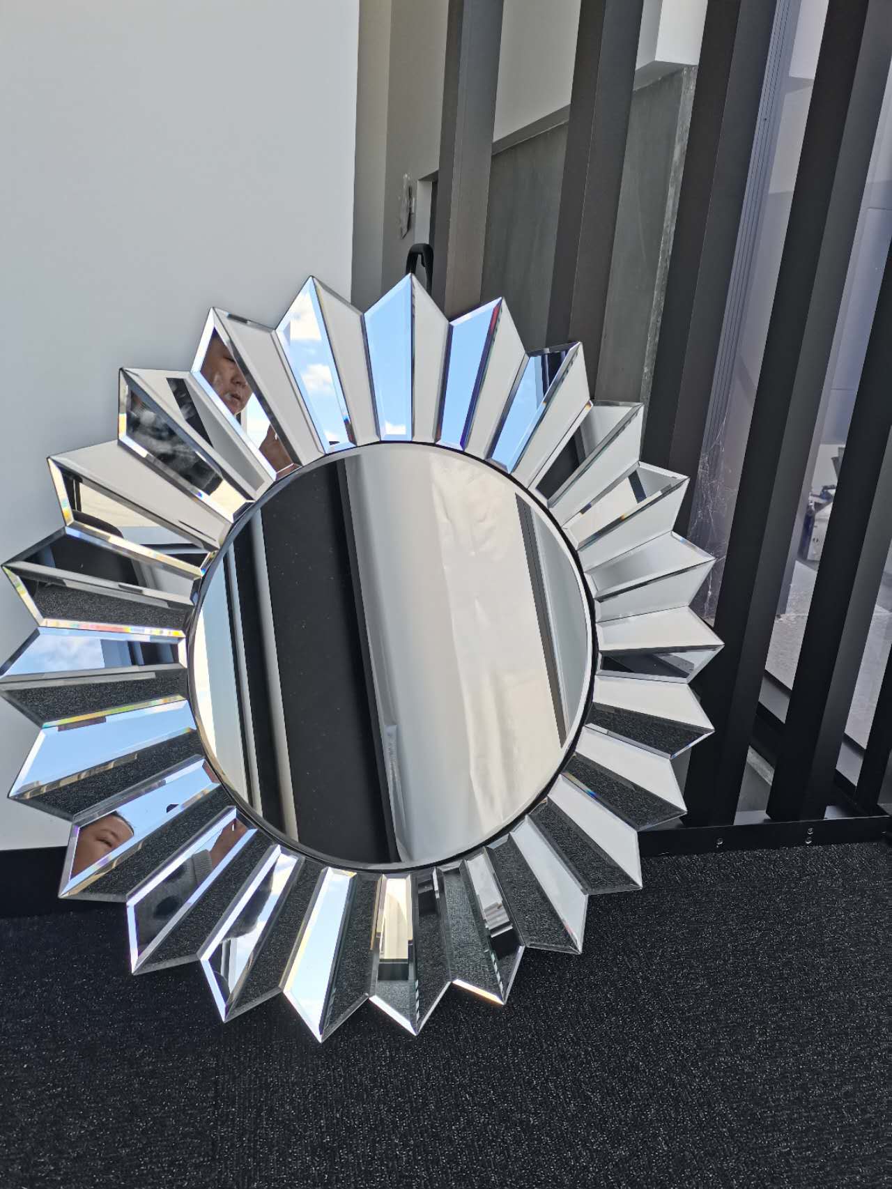 Sunburst Round Frameless Decorative Mirror – 80cm Large Accent Wall Mirror