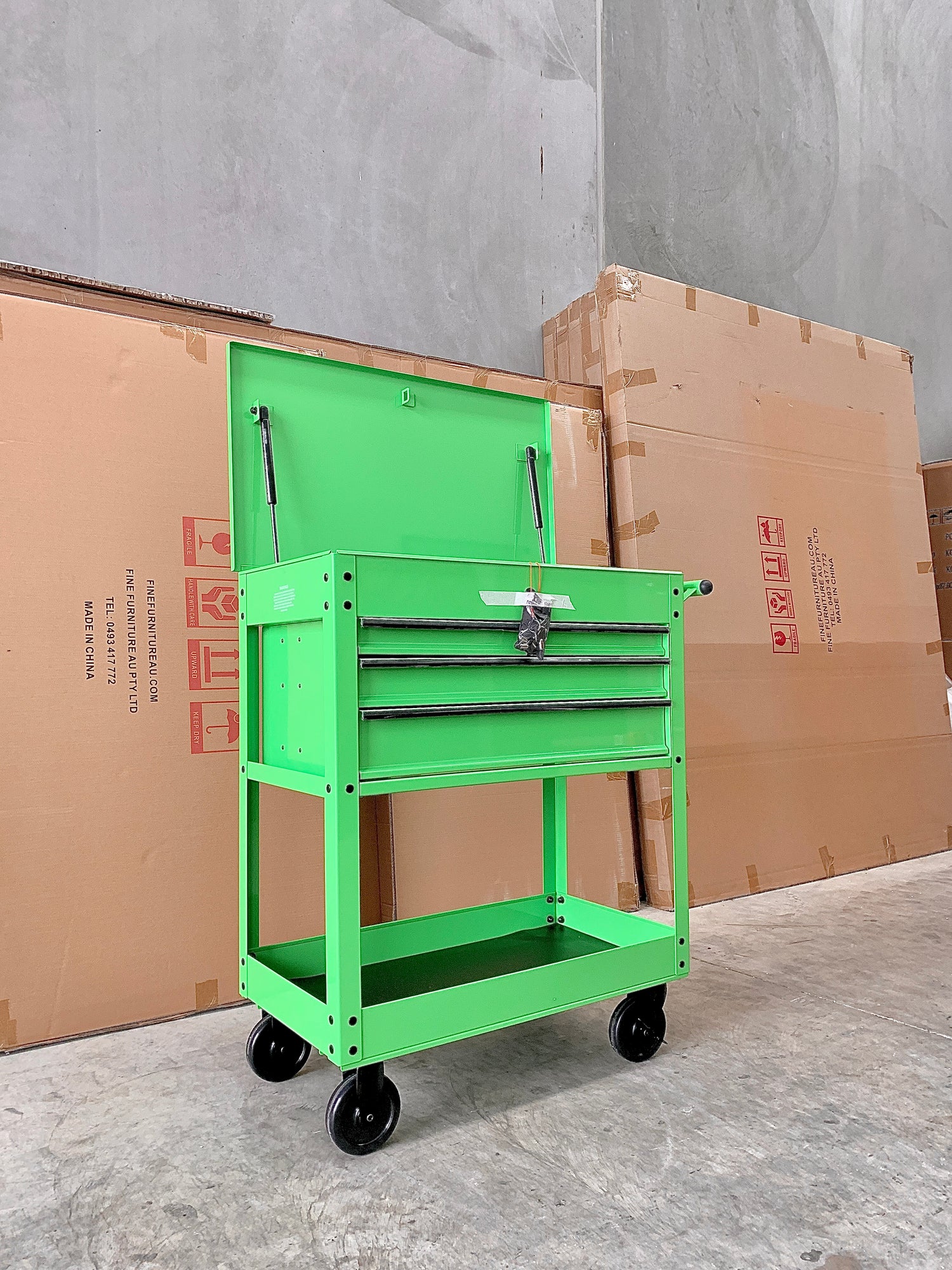 [50km Free Delivery] Heavy-Duty Rolling Tool Cart – Bright Green Finish | Lockable & Mobile