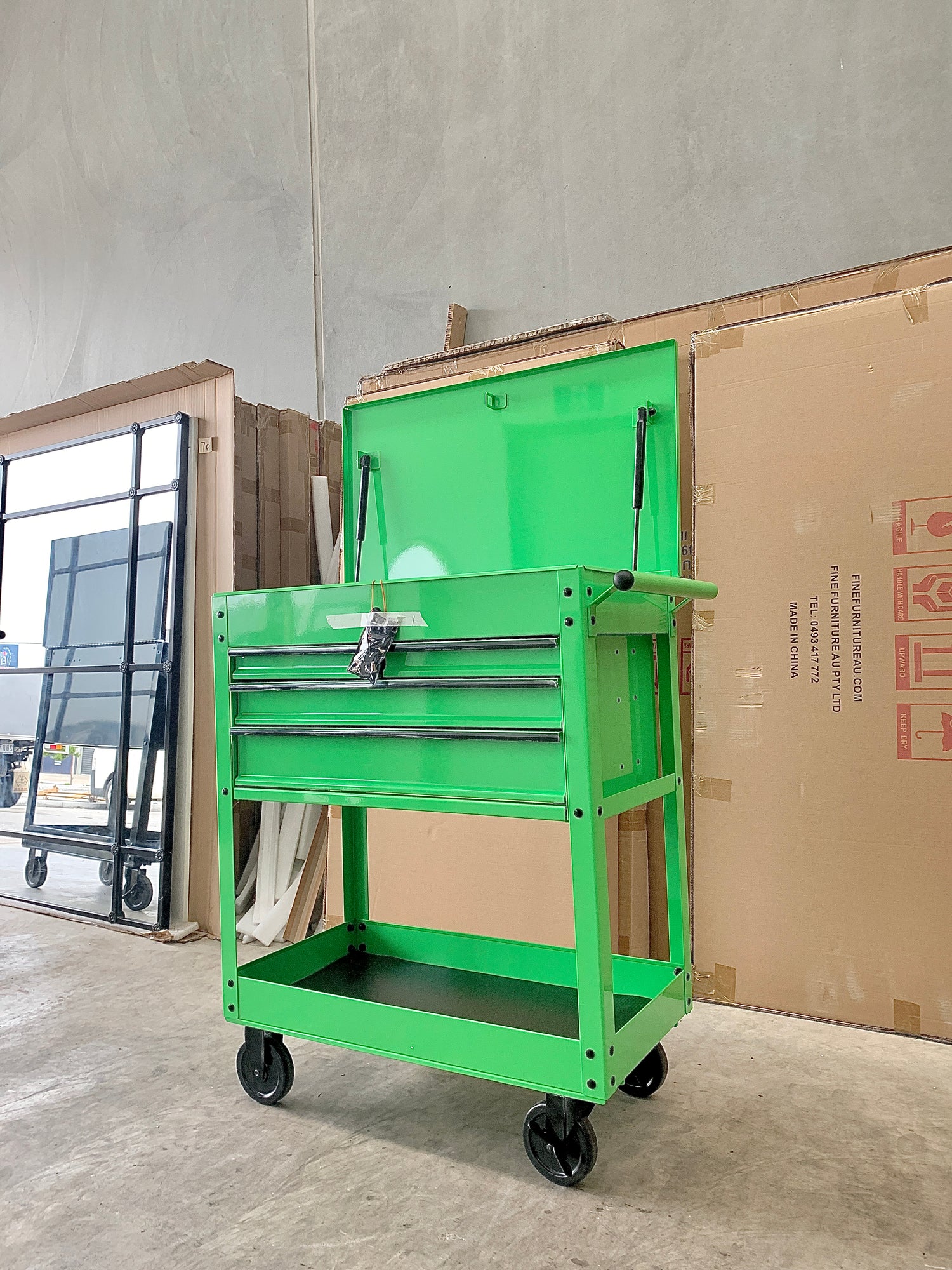 [50km Free Delivery] Heavy-Duty Rolling Tool Cart – Bright Green Finish | Lockable & Mobile