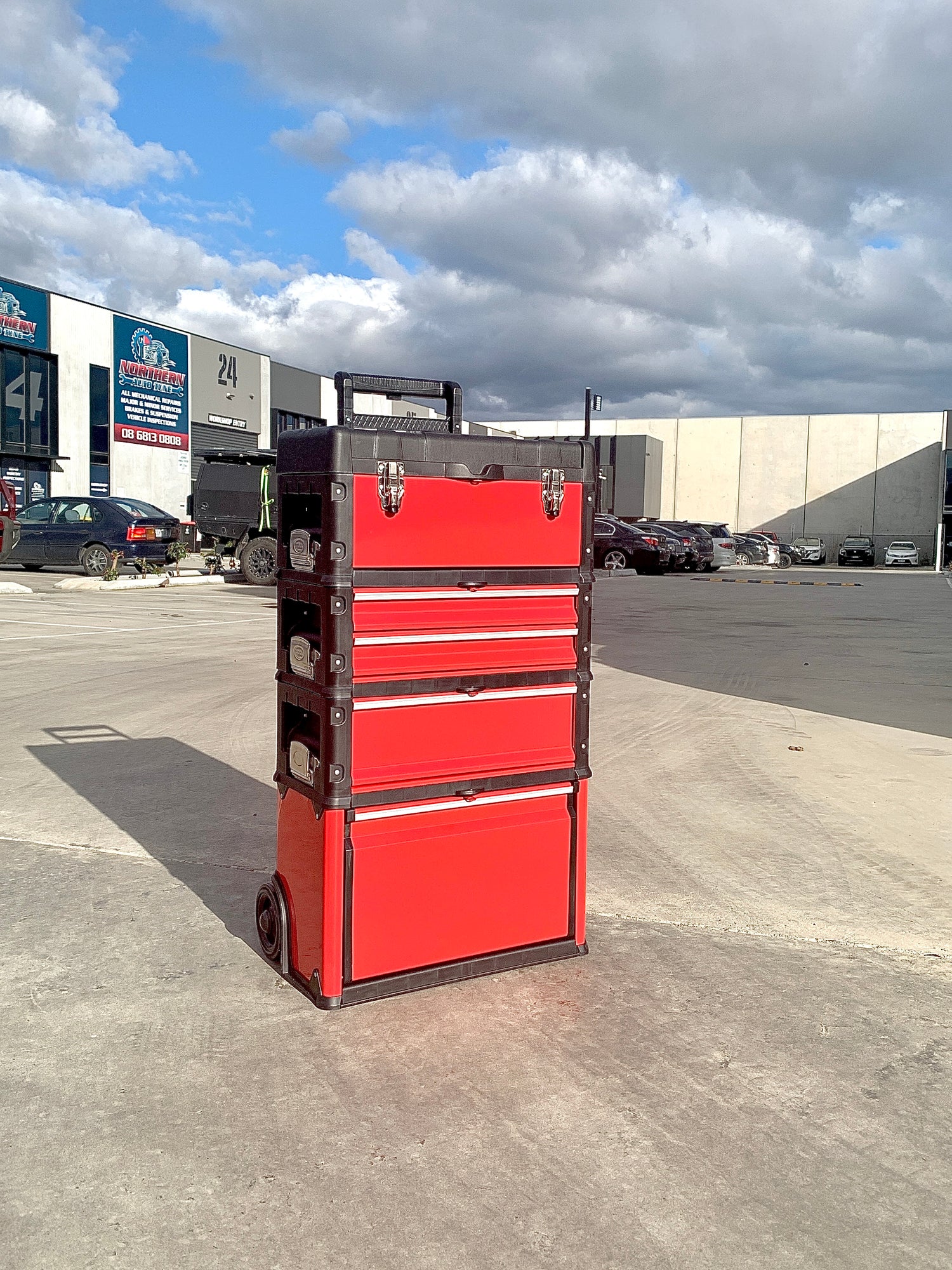 [50km Free Delivery] Portable Rolling Tool Chest – 4-in-1 Modular Storage | Heavy-Duty Red & Black