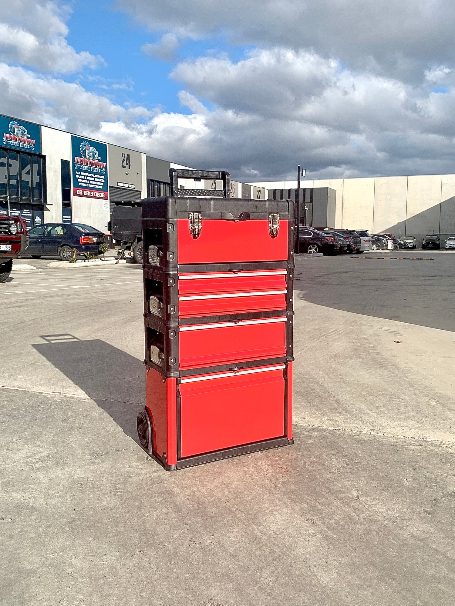Portable Rolling Tool Chest – 4-in-1 Modular Storage | Heavy-Duty Red & Black