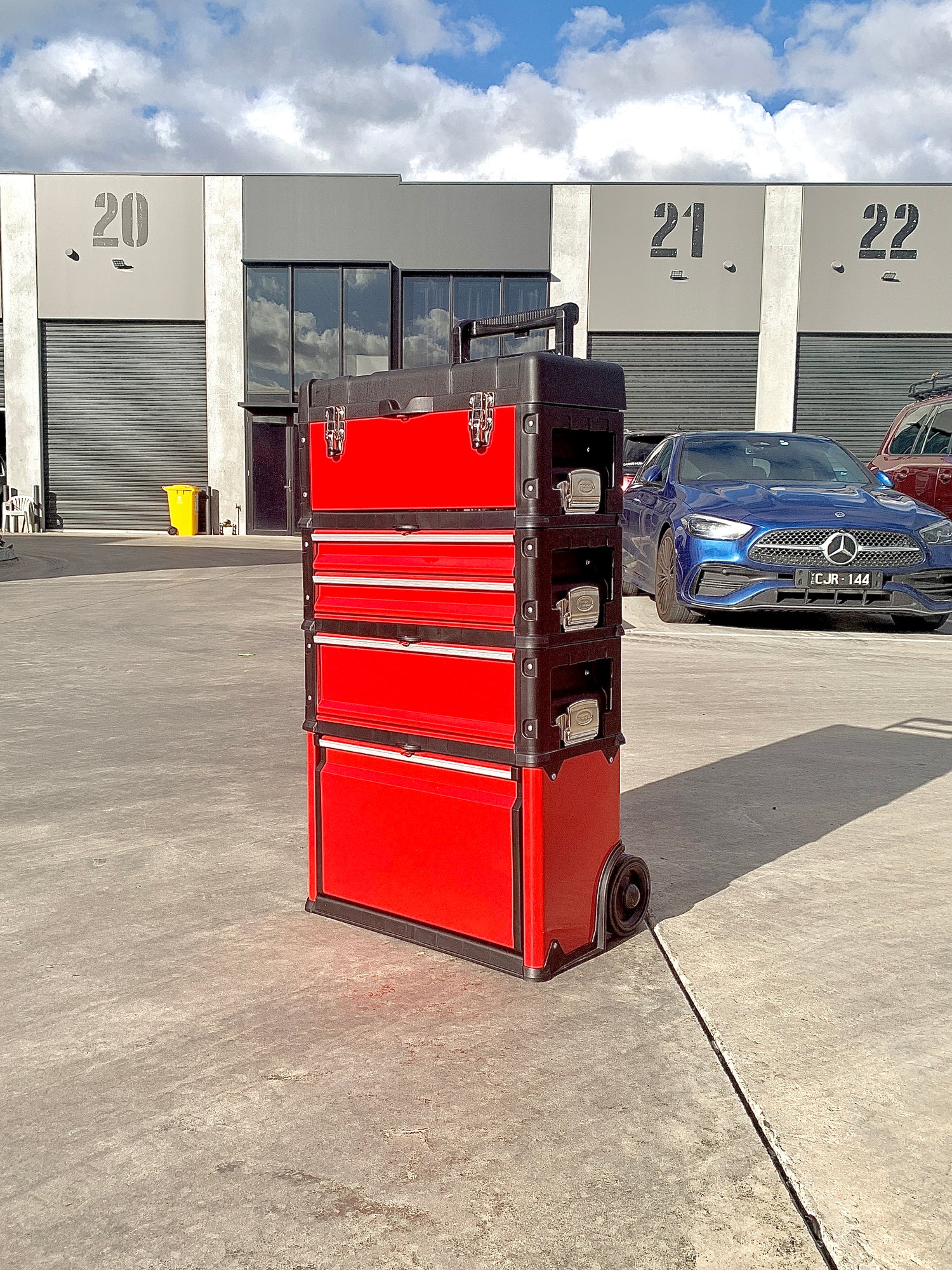 [50km Free Delivery] Portable Rolling Tool Chest – 4-in-1 Modular Storage | Heavy-Duty Red & Black