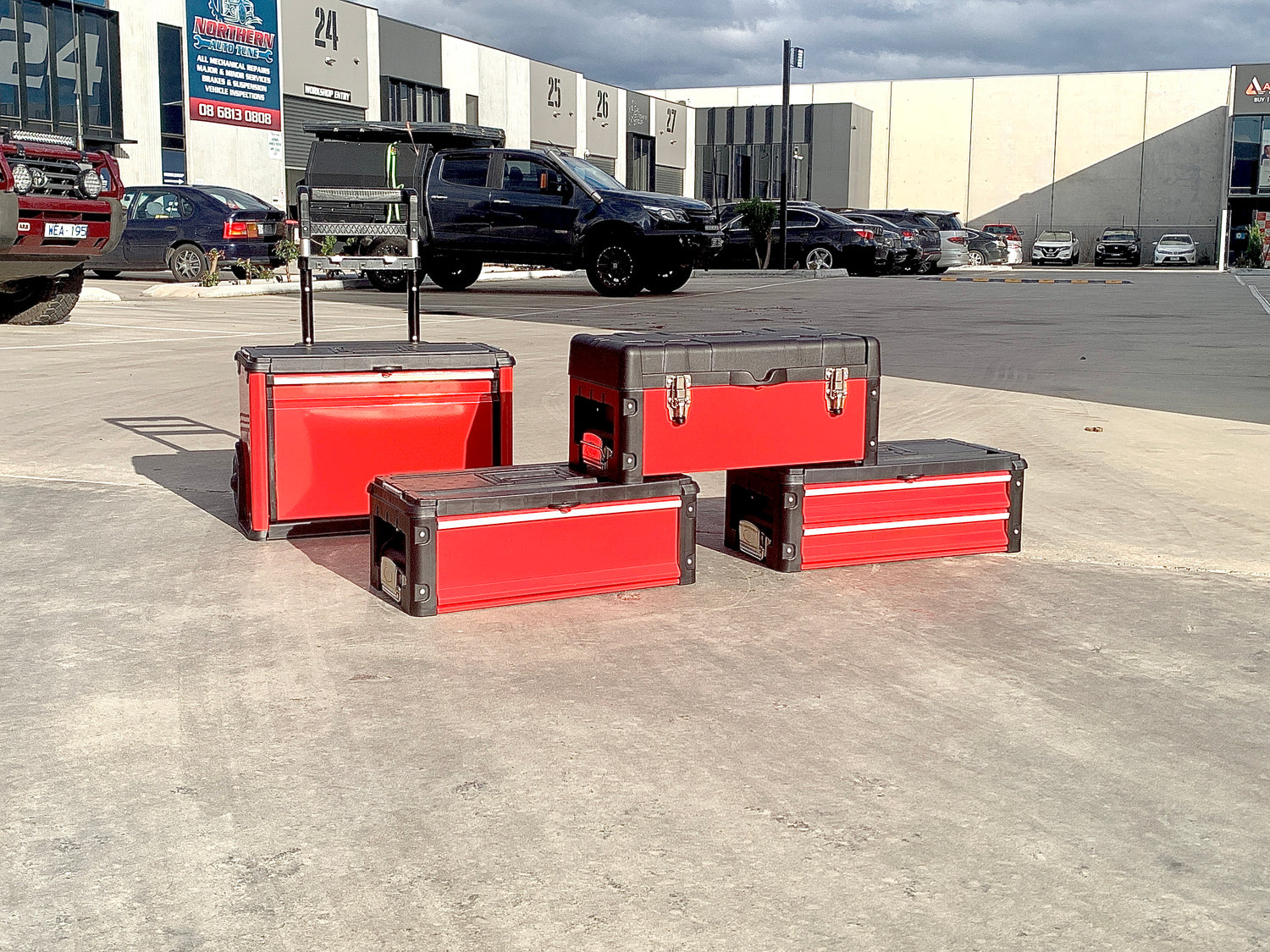 Portable Rolling Tool Chest – 4-in-1 Modular Storage | Heavy-Duty Red & Black