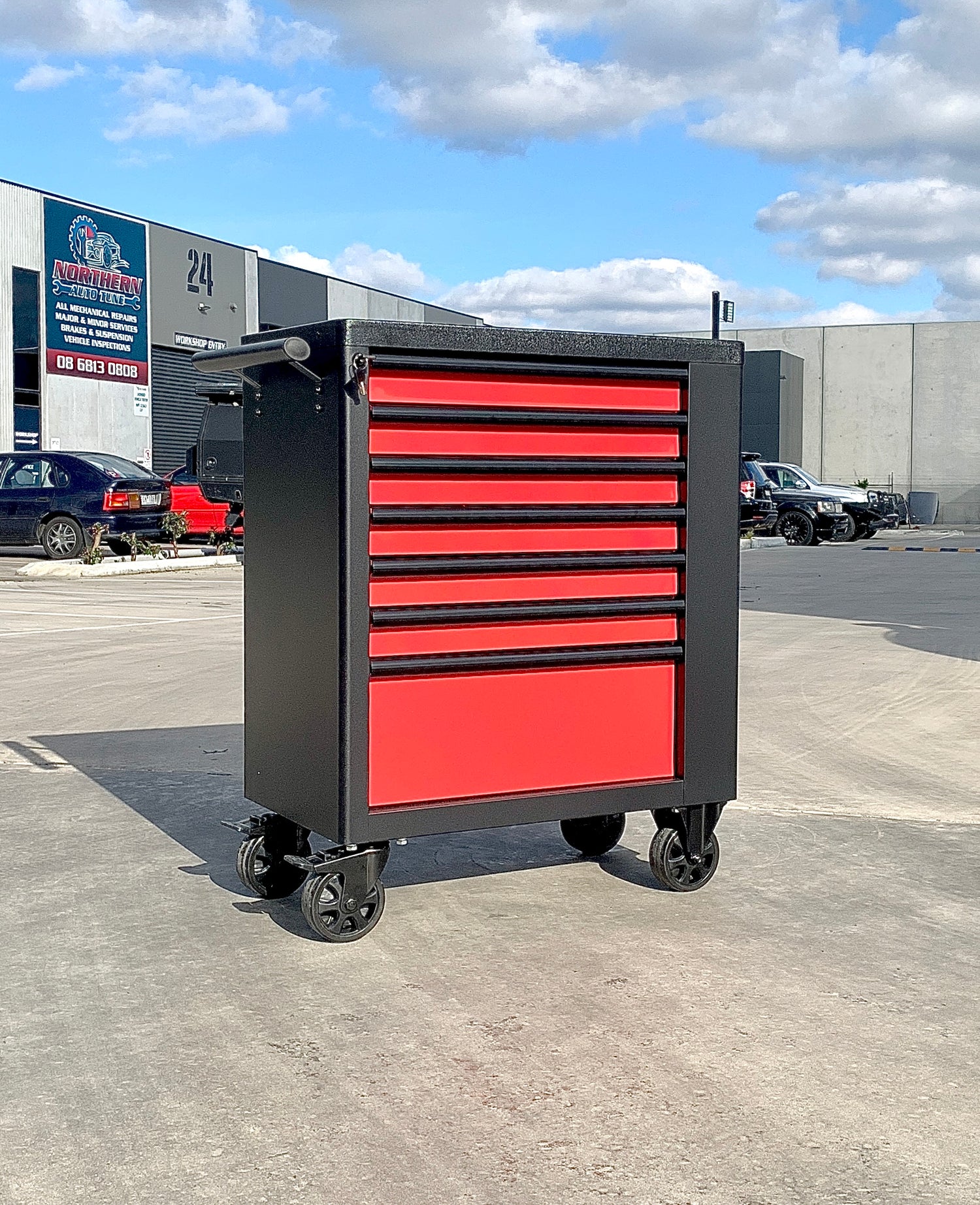 [50km Free Delivery] 7 Drawers Heavy Duty Steel Mobile Toolbox Tool Cabinet Cart Trolley Storage Chest Black&Red