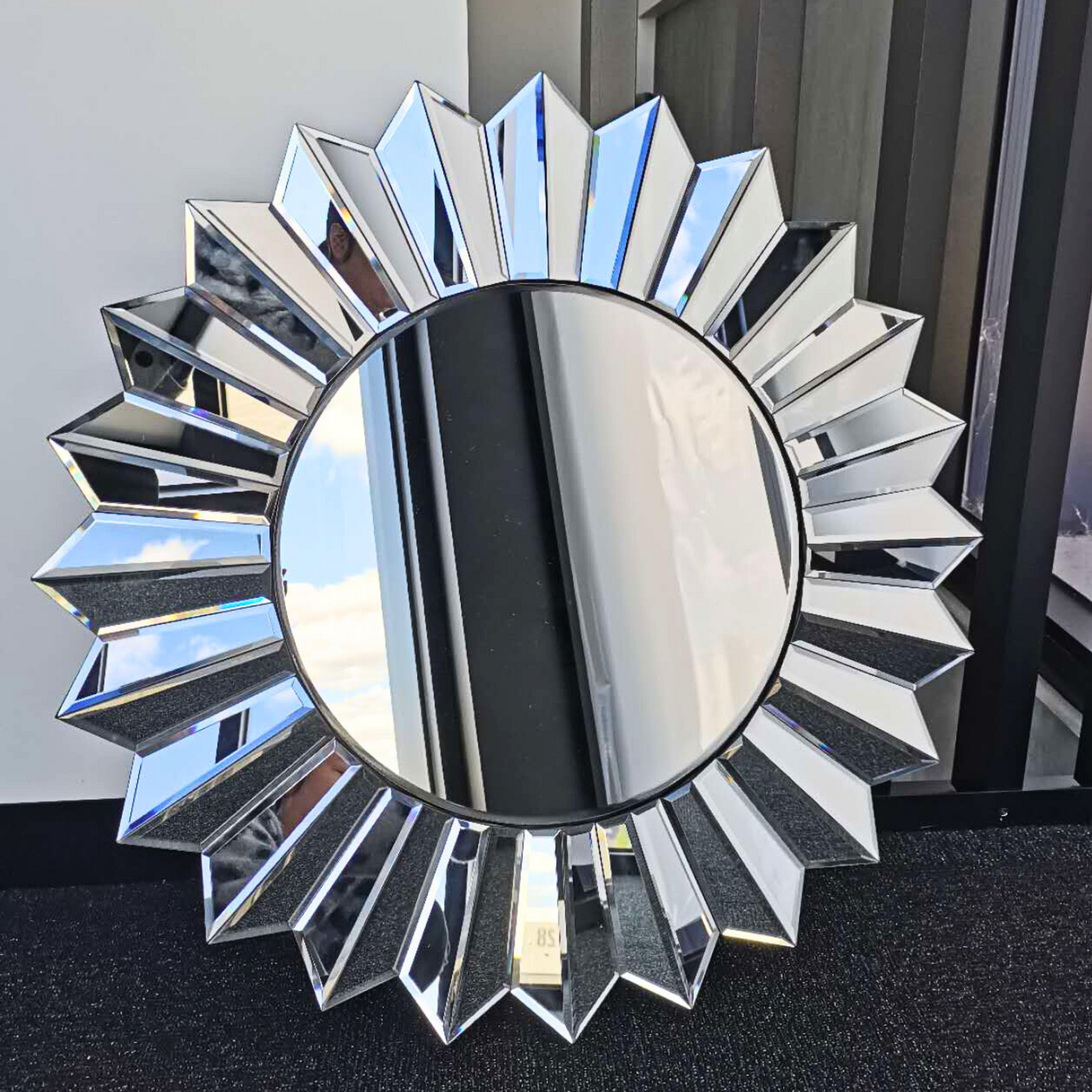 Sunburst Round Frameless Decorative Mirror – 80cm Large Accent Wall Mirror